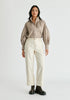 Puff Sleeve Shirt with Ruffled Collar in Khaki Stripes